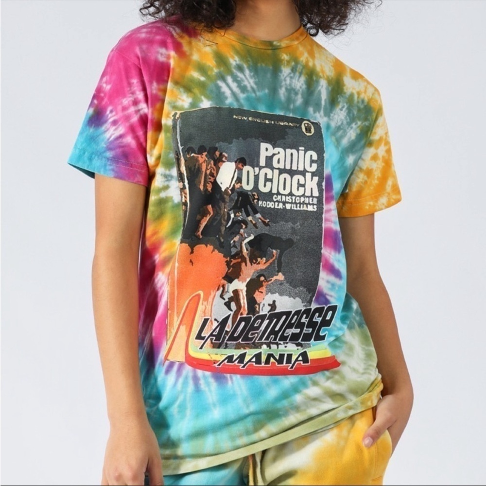 La Detresse Tropicali Panic Graphic Tie Dye Tee Large NWT